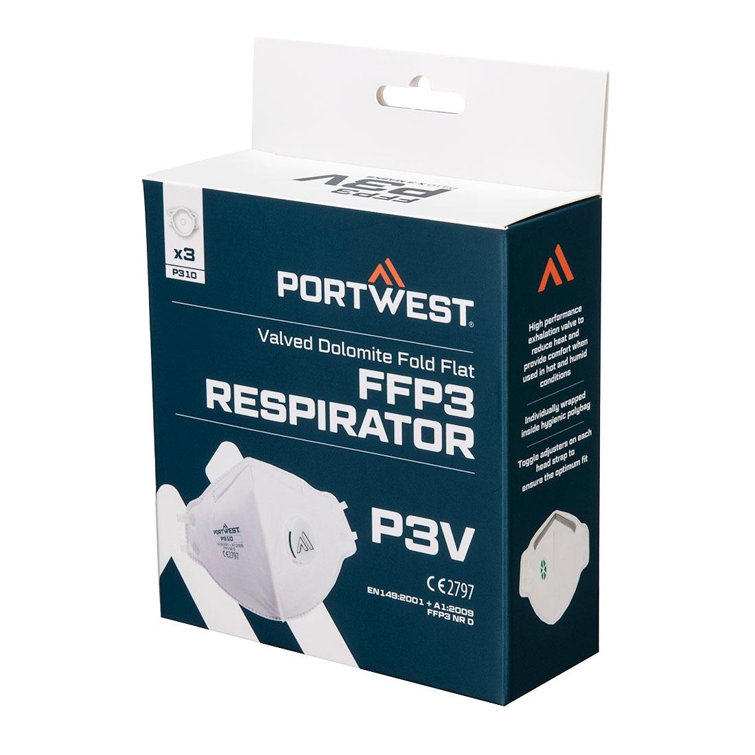 Mascarilla FFP3 Portwest P310 con válvula y test Dolomite