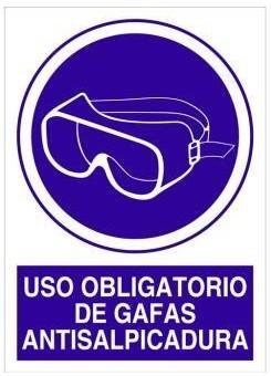 Señal Uso Obligatorio de Gafas Salpicadura A4 PVC